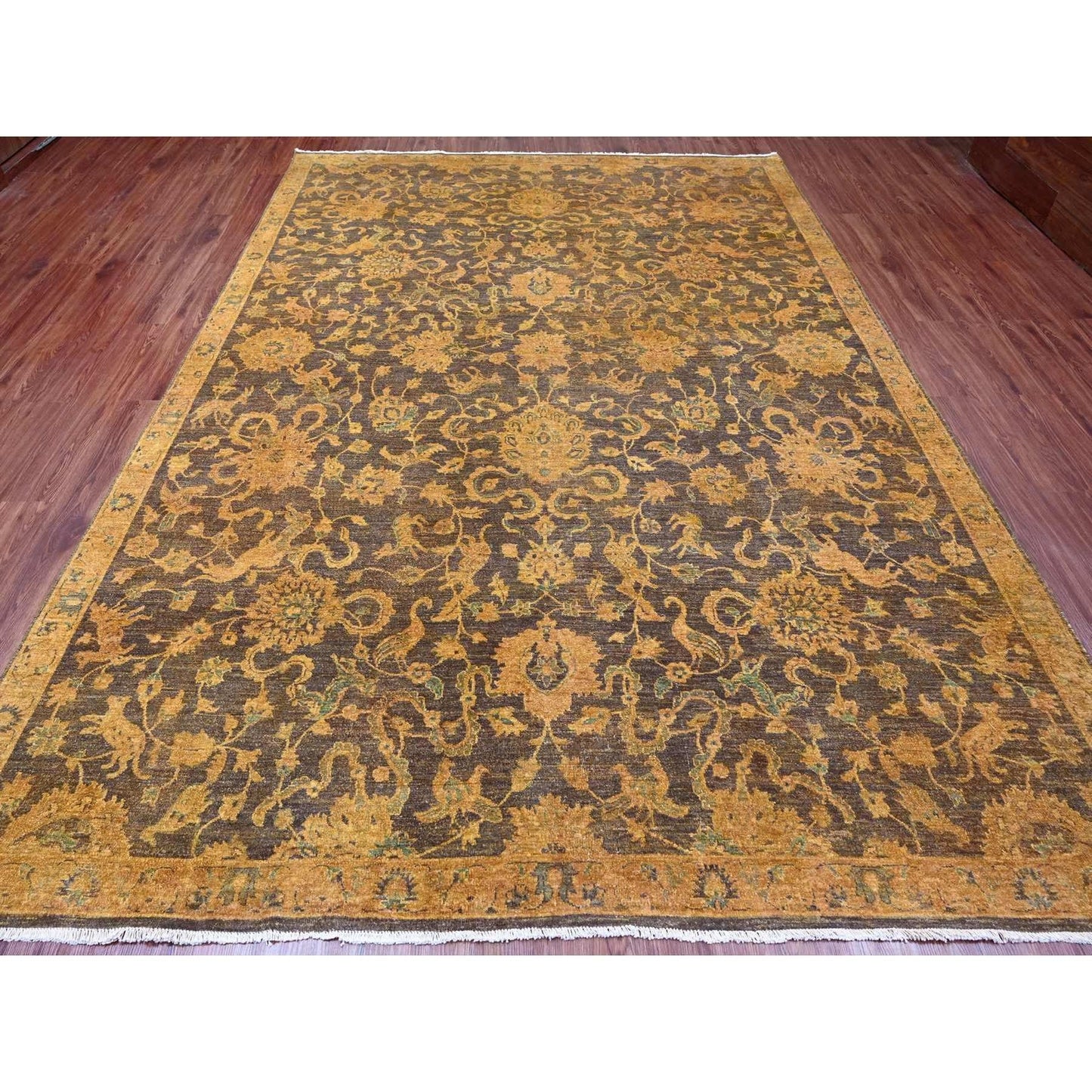 8'6"X11'10" Brown Peshawar Ziegler Mahal Hand Knotted Wool Oriental Rug