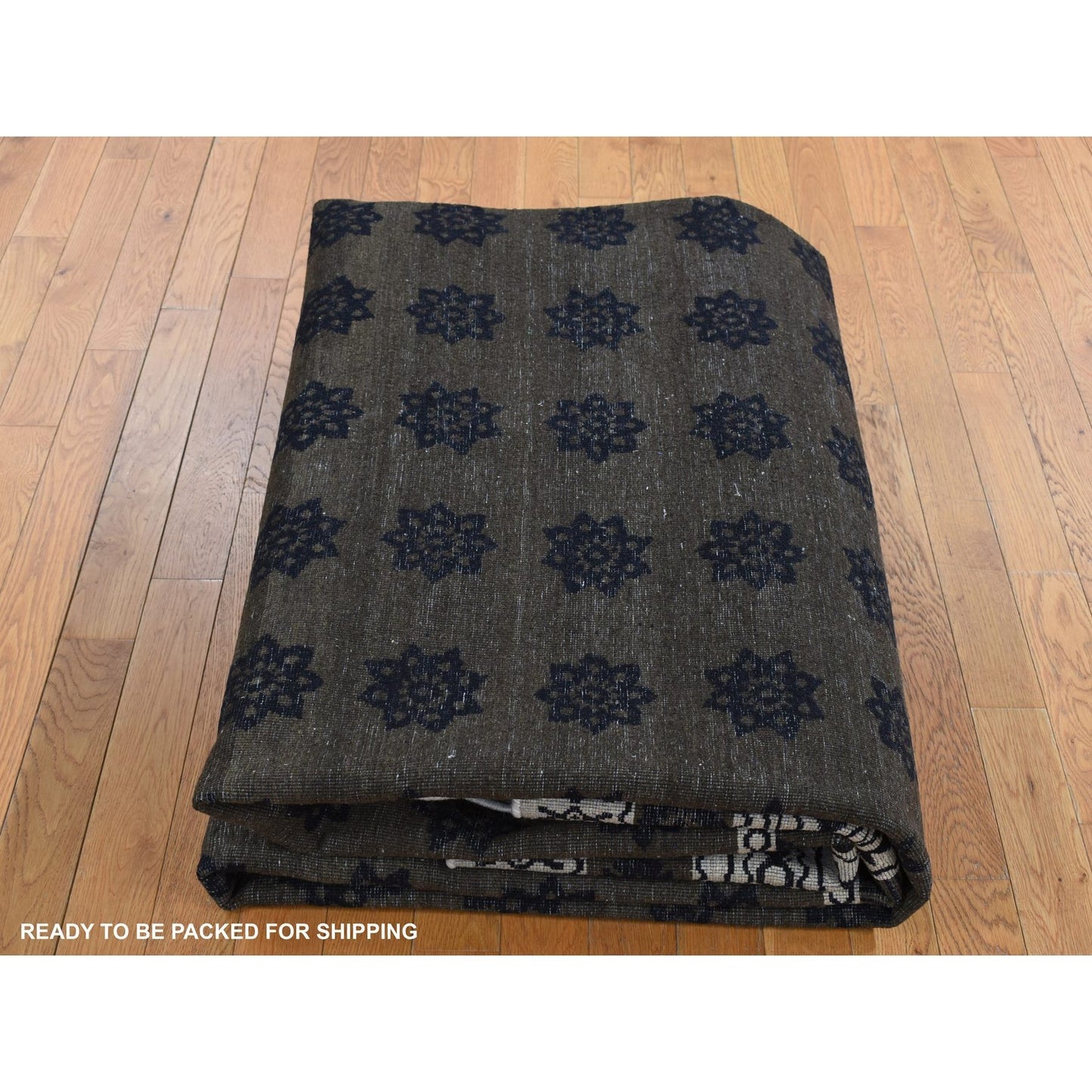 9'X12' Owl Gray Distressed Silk Repetitive Design Hand Knotted Rug