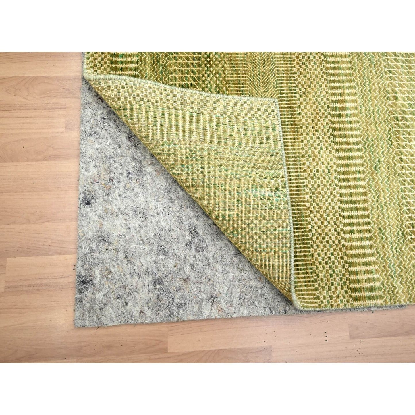 4'X8' Brown Grass Design Hand Knotted Wool And Silk Runner Oriental Rug