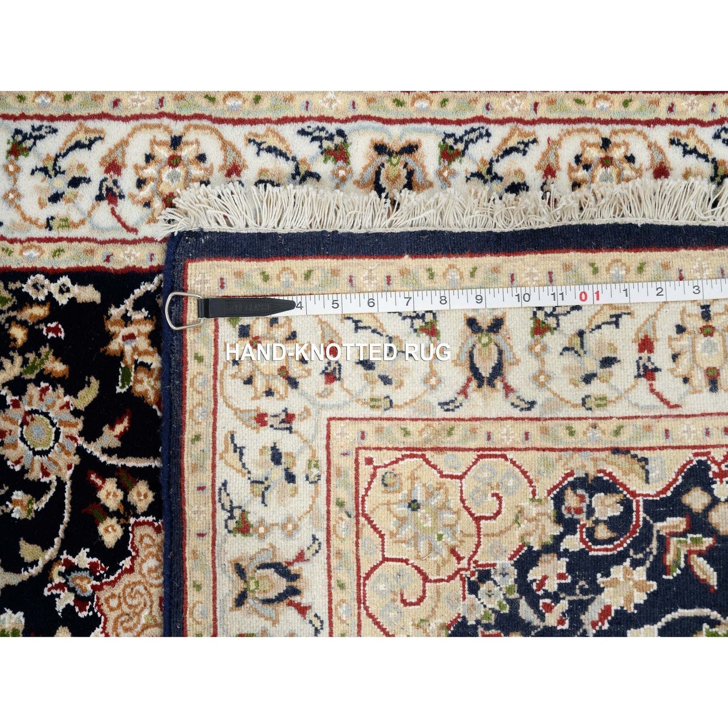 2'7"X16'4" Midnight Blue Hand Knotted Nain 250 Kpsi Wool-Silk Runner Rug