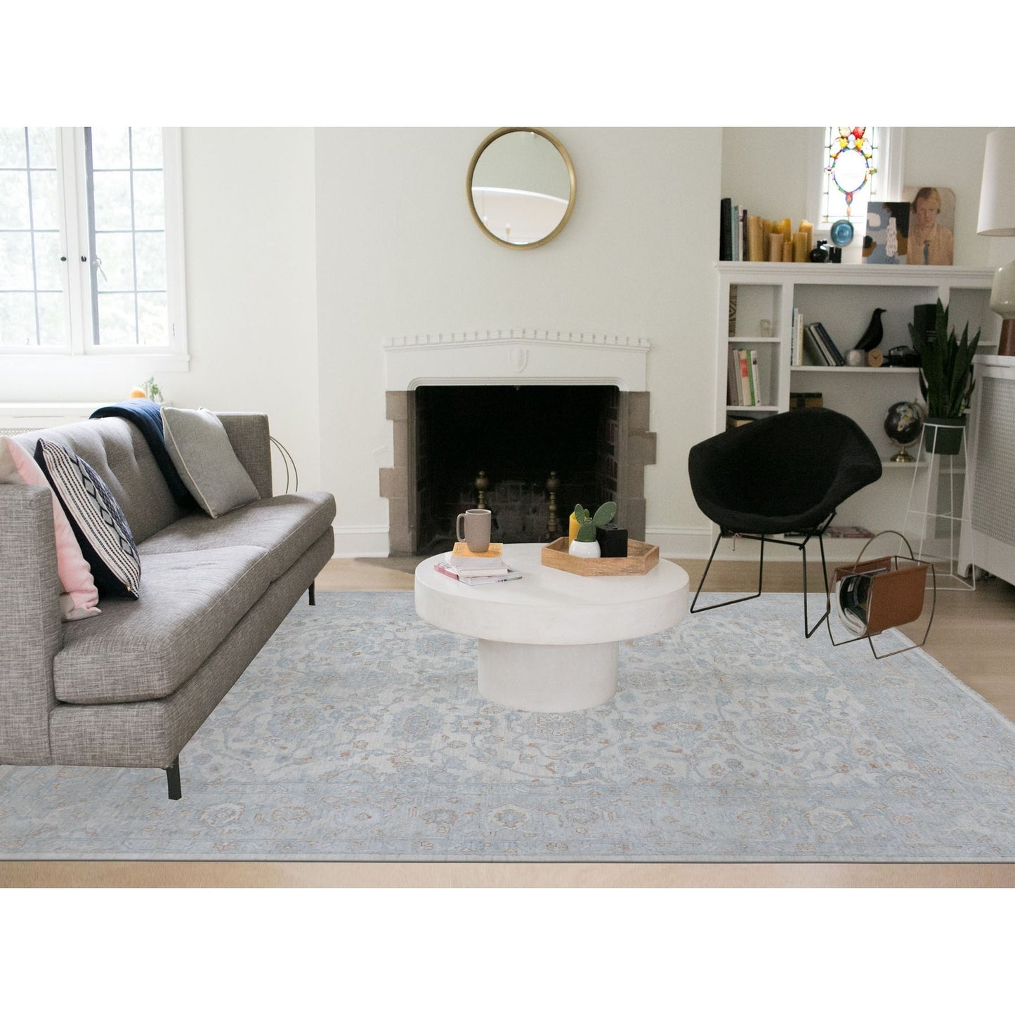 8'X9'9" White White Wash Peshawar Hand Knotted Natural Wool Oriental Rug