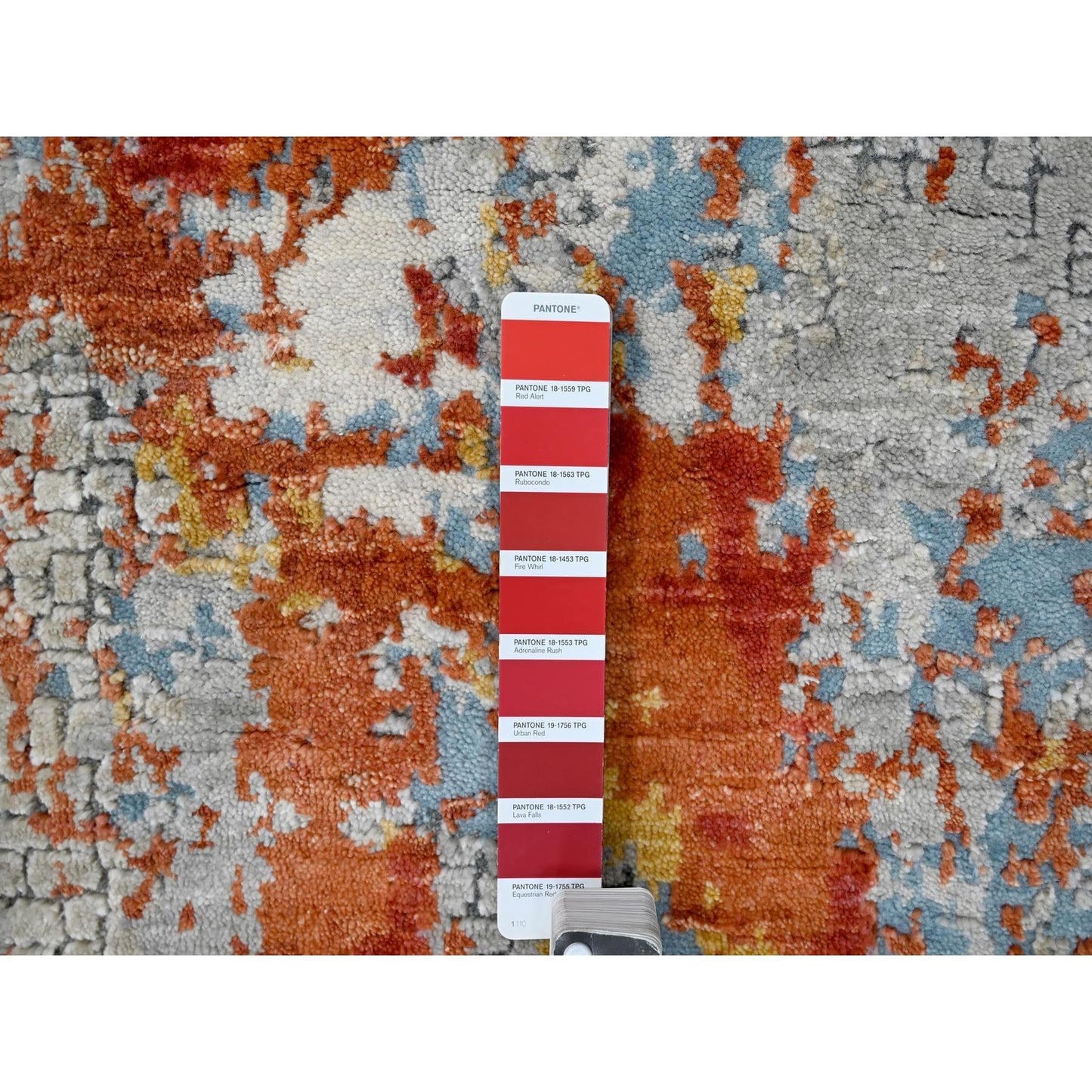2'7"X5'10" Orange Abstract Design Wool And Silk Hand Knotted Runner Rug
