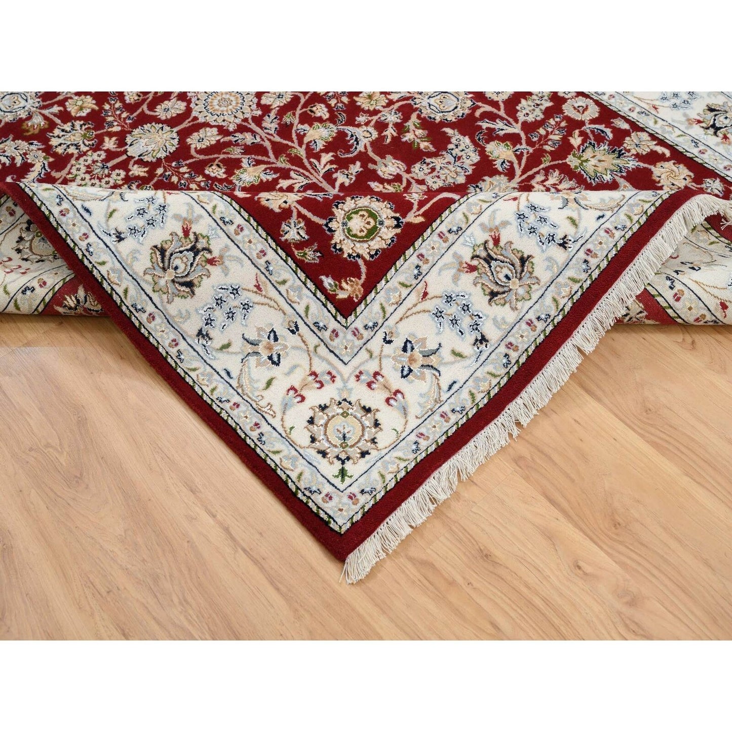 6'X8'10" Cherry Red Nain Flower Design 250 Kpsi Wool Hand Knotted Rug
