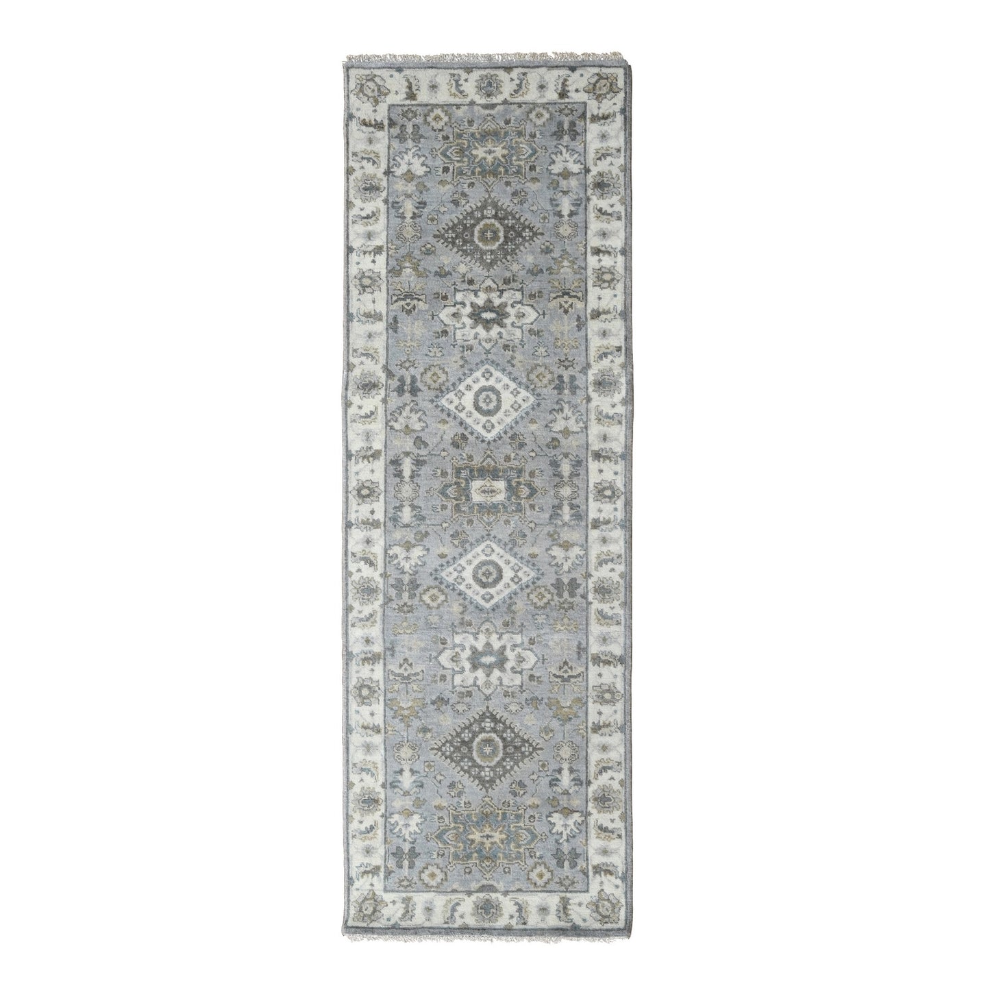 2'8"X8' Cloud Gray Karjihooz Design Pure Wool Hand Knotted Runner Rug