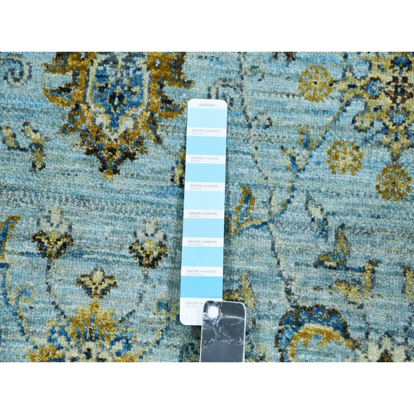 6'1"X9'3" Pale Blue Shah Abbas Flower Hand Knotted Wool Oriental Rug
