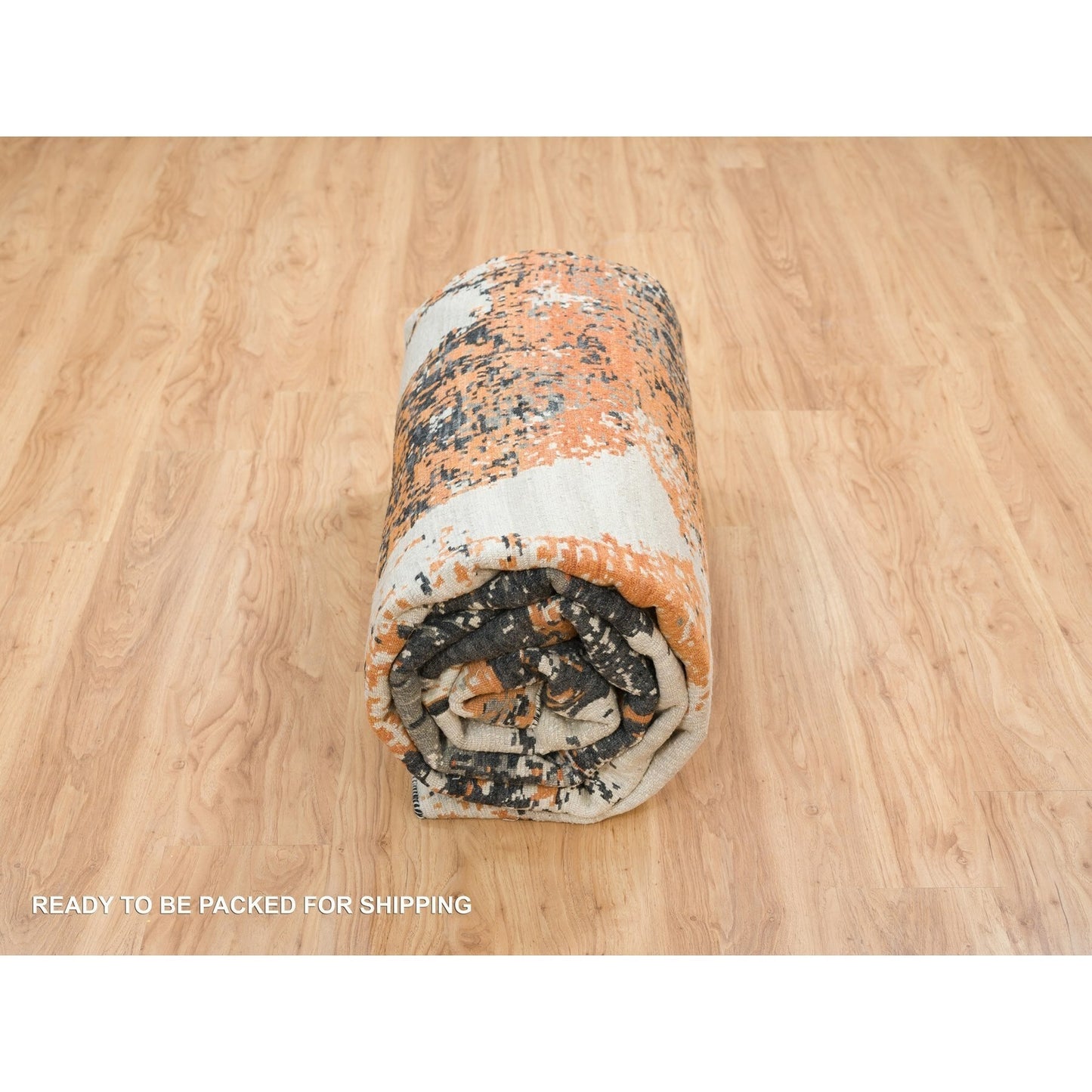 9'3"X11'9" Black Abstract With Curvilinear Motif Hand Knotted Modern Rug