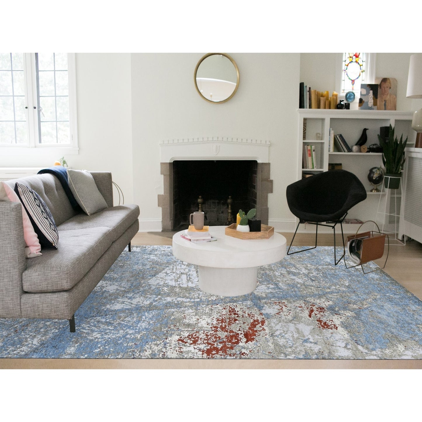 9'1"X12'4" Blue Modern Abstract Galaxy Design Hand Knotted 100% Wool Rug