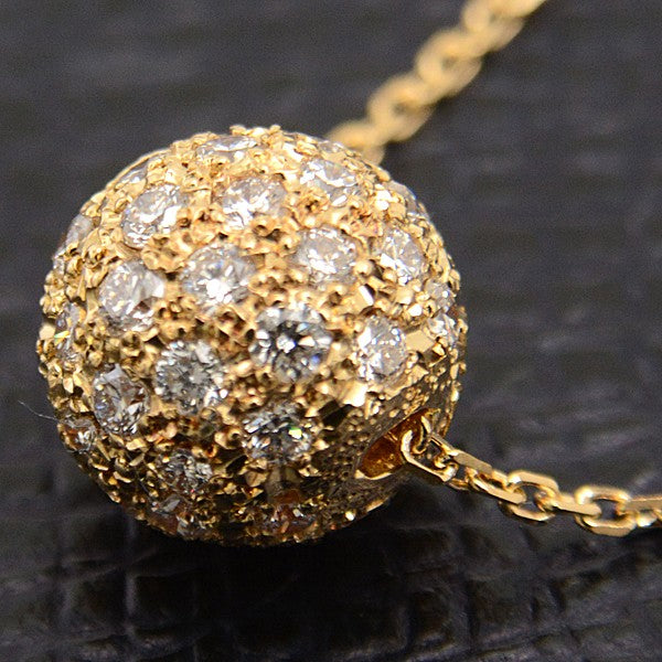 Mikimoto Diamond Ball Necklace 0.93Ct Yellow Gold K18