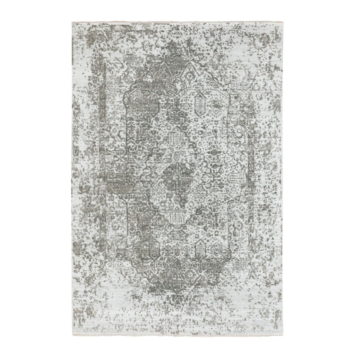 6'X9' Wool And Pure Silk Hand Knotted Broken Design Fine Oriental Rug