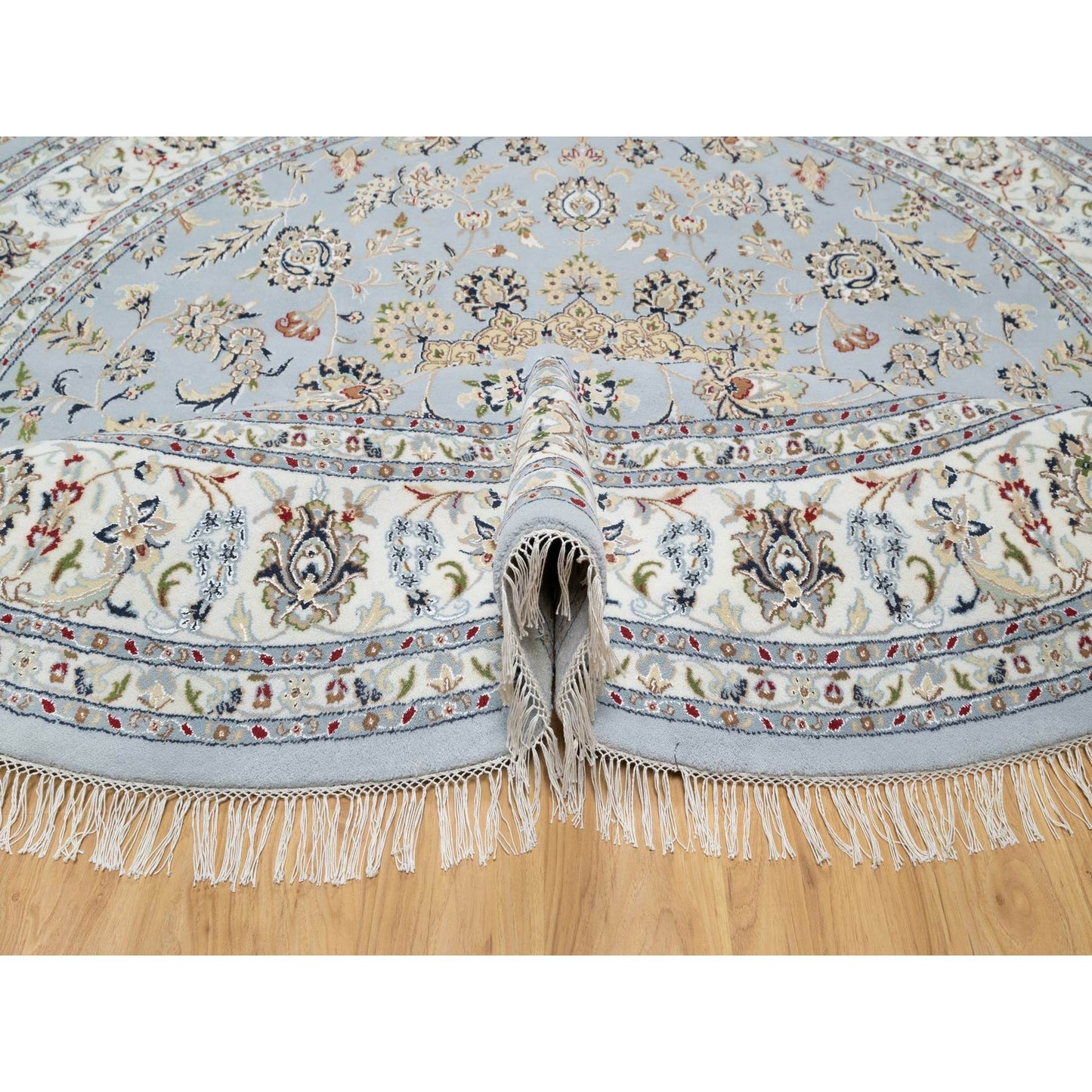 9'X9' Beau Blue Hand Knotted Nain Design 250 Kpsi 100% Wool Round Rug