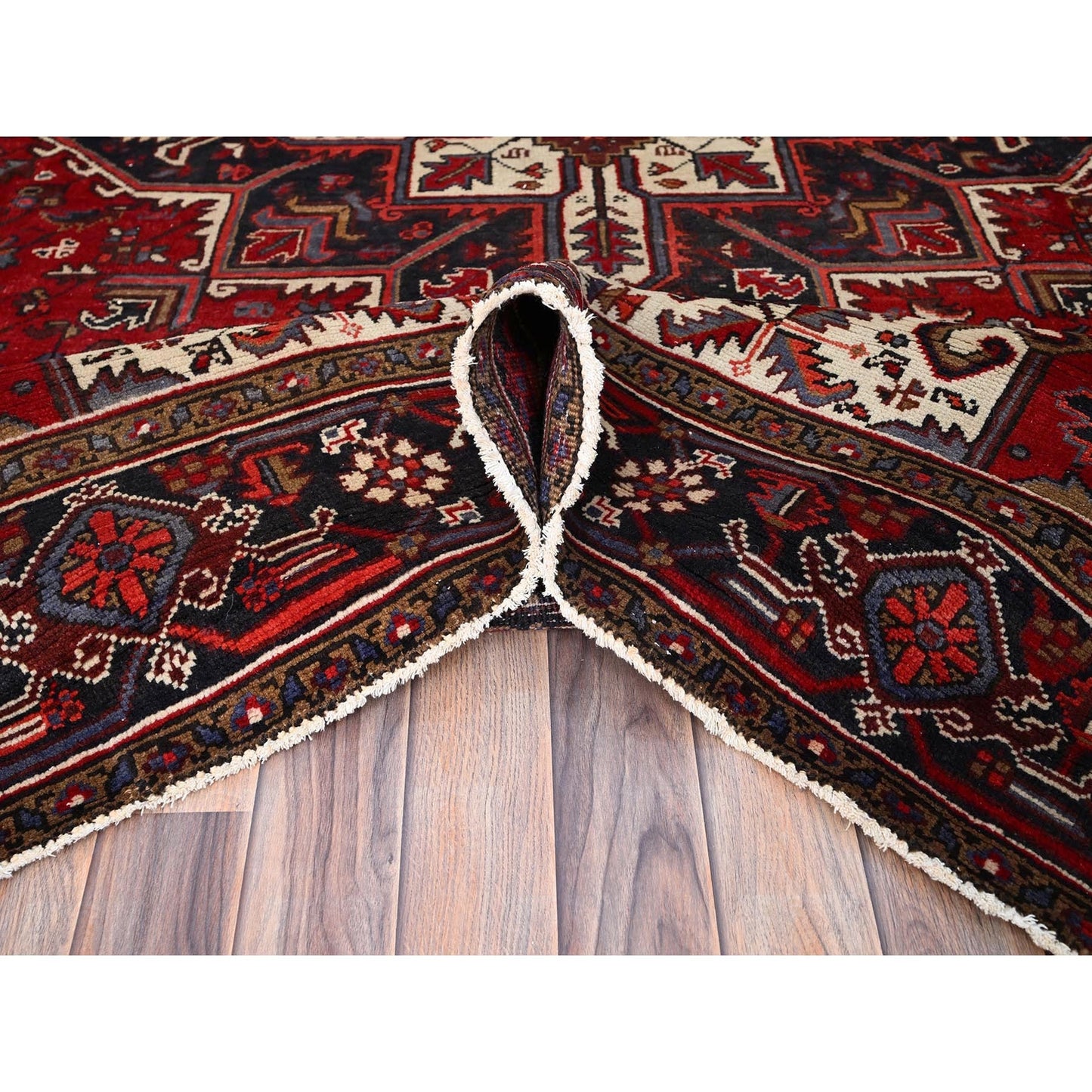 6'8"X9'5" Harvest Apple Red Hand Knotted Vintage Heris Cleaned Abrash Rug
