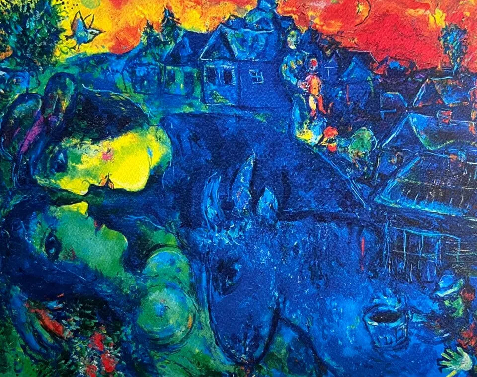 Marc Chagall Lithograph "The Blue Village" Coa Signed Numbered