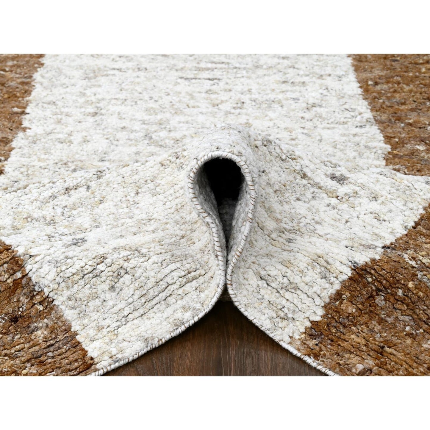 9'2"X11'9" Earth Tone Colors Minimalist Design Wool Hand Knotted Rug