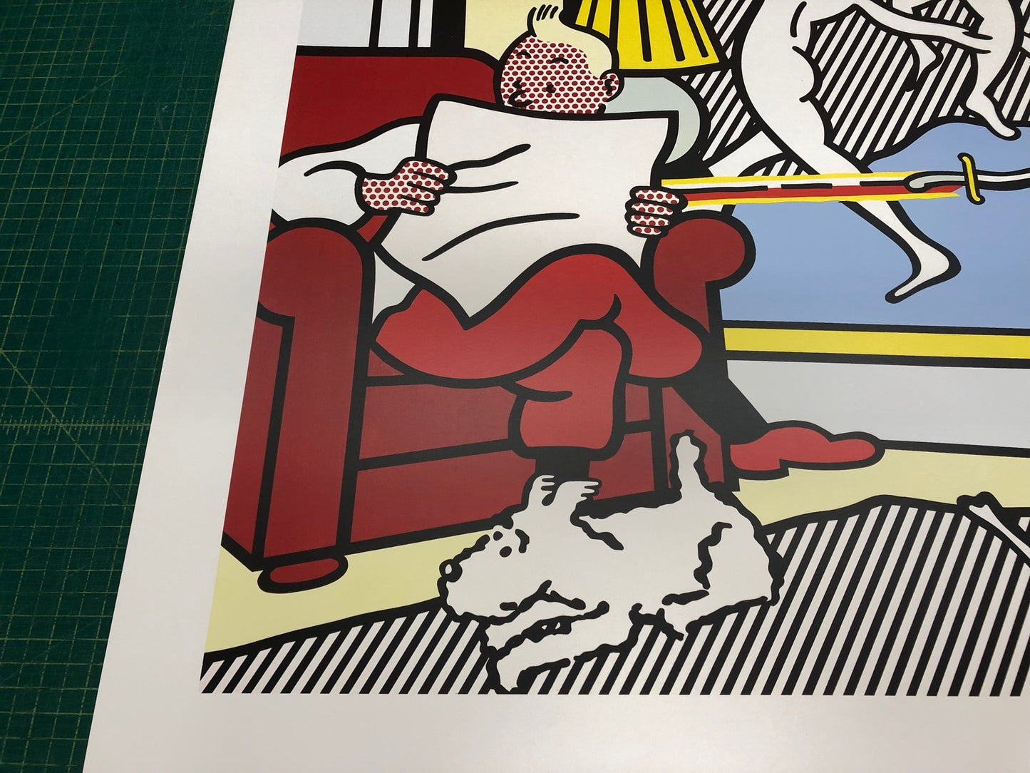 Roy Lichtenstein Tintin Reading " Poster Pop Art Gray, White, Mul