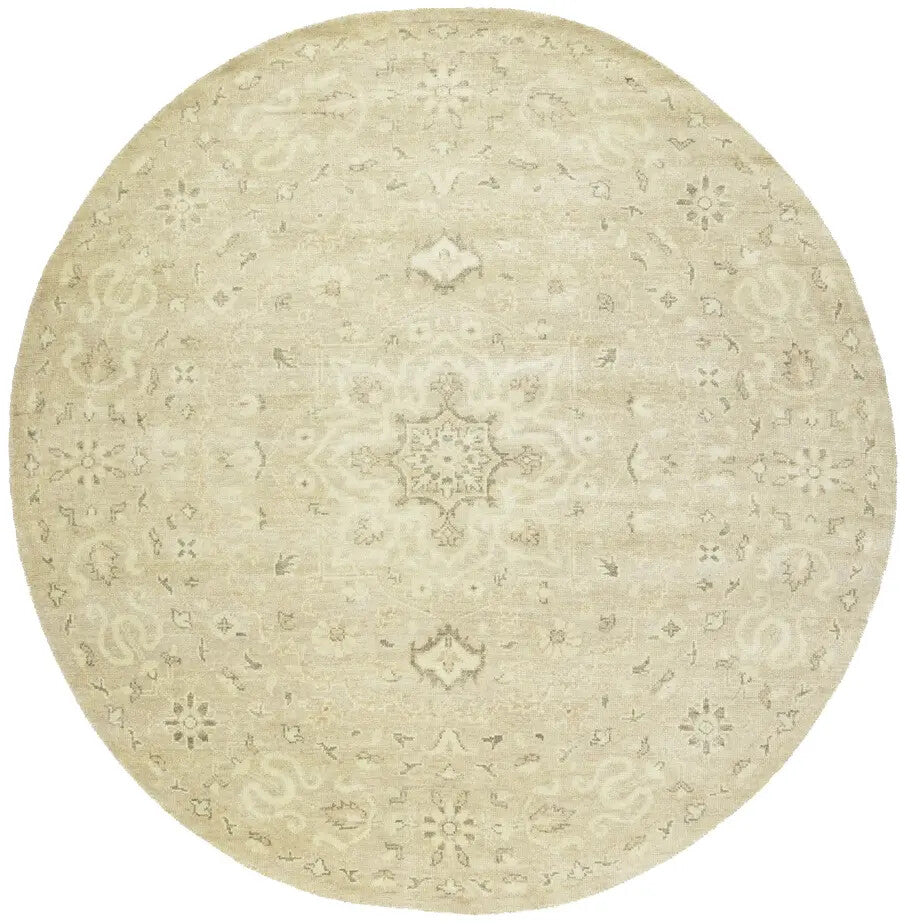 Handmade Transitional Round Oriental Rug Floral