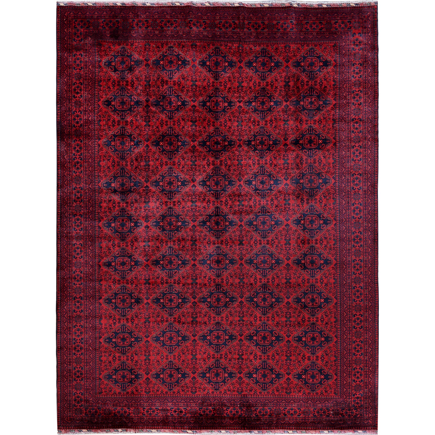 9'10"X13'2" Red Afghan Khamyab Geometric Design Soft Wool Hand Knotted Rug