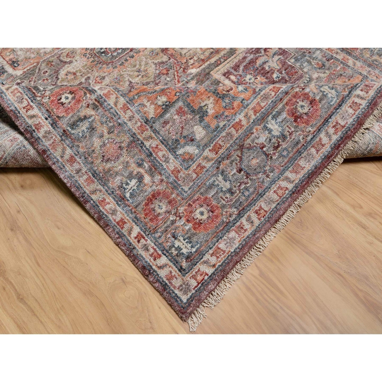 5'10"X9' Tuscan Red Hand Knotted Wool Heris Revival Oriental Rug