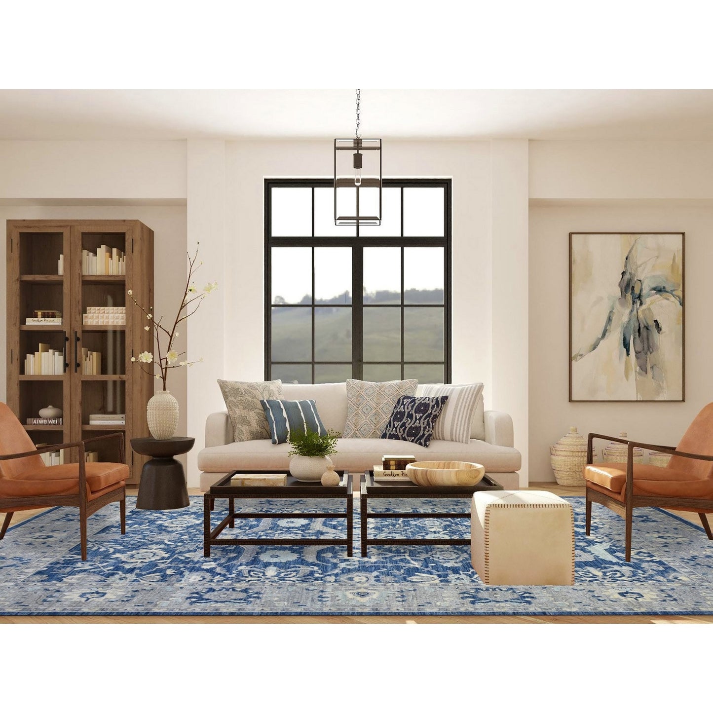10'2"X13'6" Denim Blue Wool Hand Knotted Fine Peshawar Densely Woven Rug