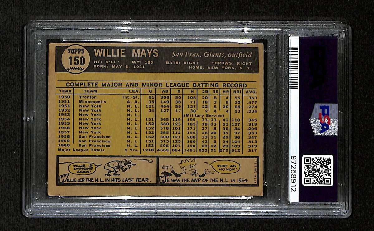 1961 Topps Willie Mays Hof Signed #150 Card San