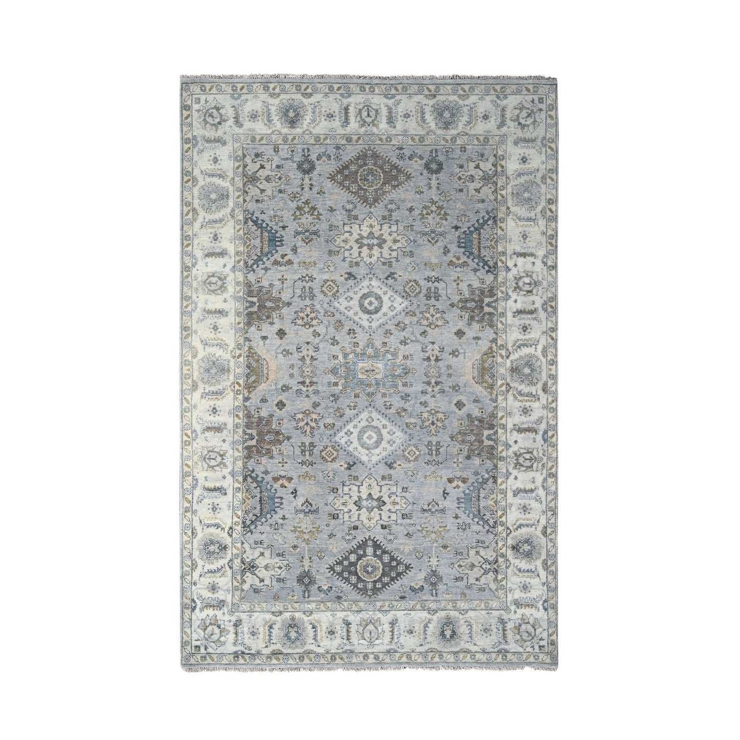 6'X9' Misty Gray, Pure Wool, Hand Knotted, Karjihooz Design Oriental Rug