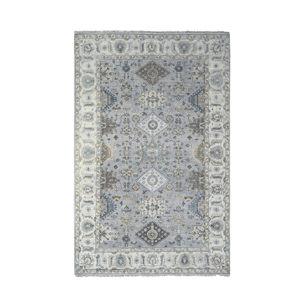 6'X9' Misty Gray, Pure Wool, Hand Knotted, Karjihooz Design Oriental Rug