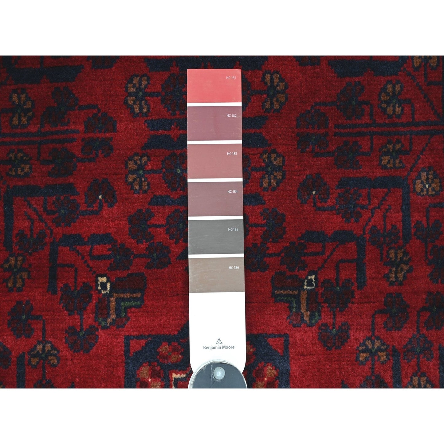 3'3"X4'9" Deep Red Afghan Khamyab Star Design Pure Wool Hand Knotted Rug