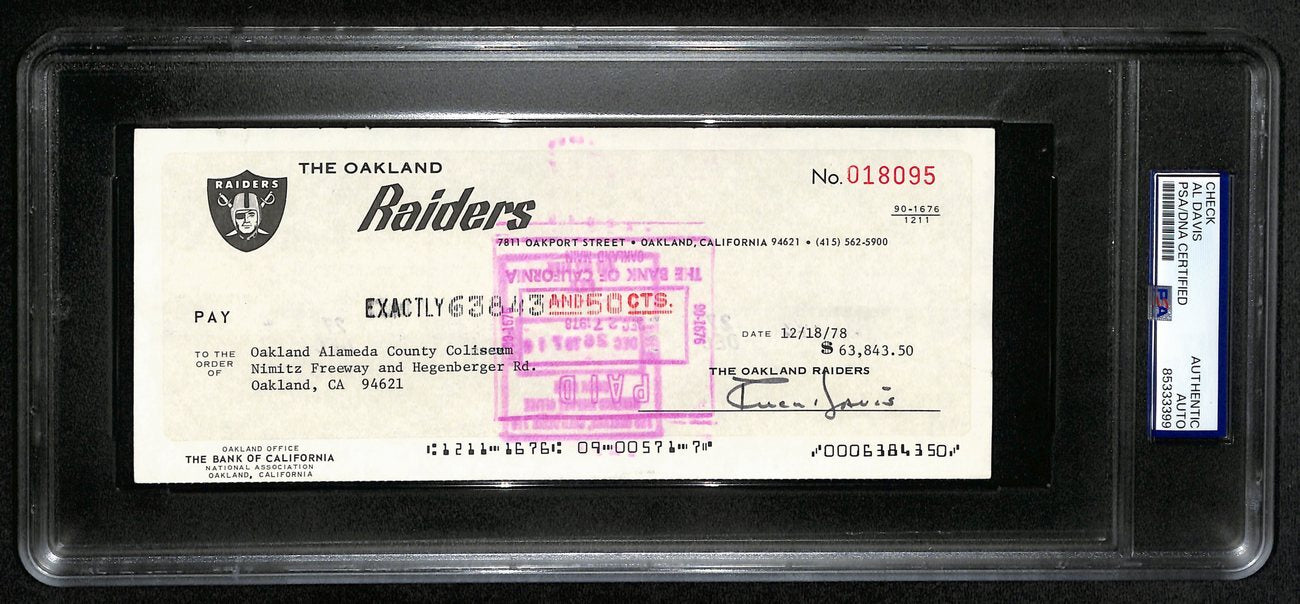 Al Davis Hof Signed/Autographed 8.5X3.5 Bank