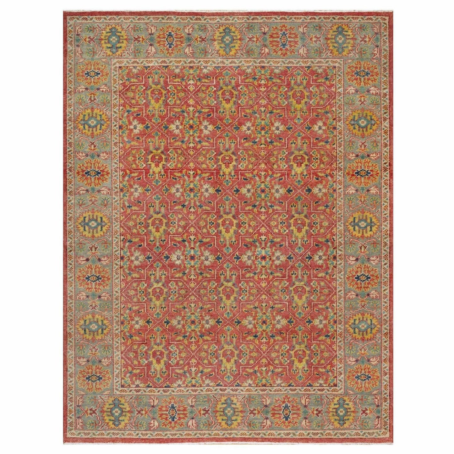 9'X11'10" Red 100% Wool Hand Knotted Antiqued Oushak Design Oriental Rug
