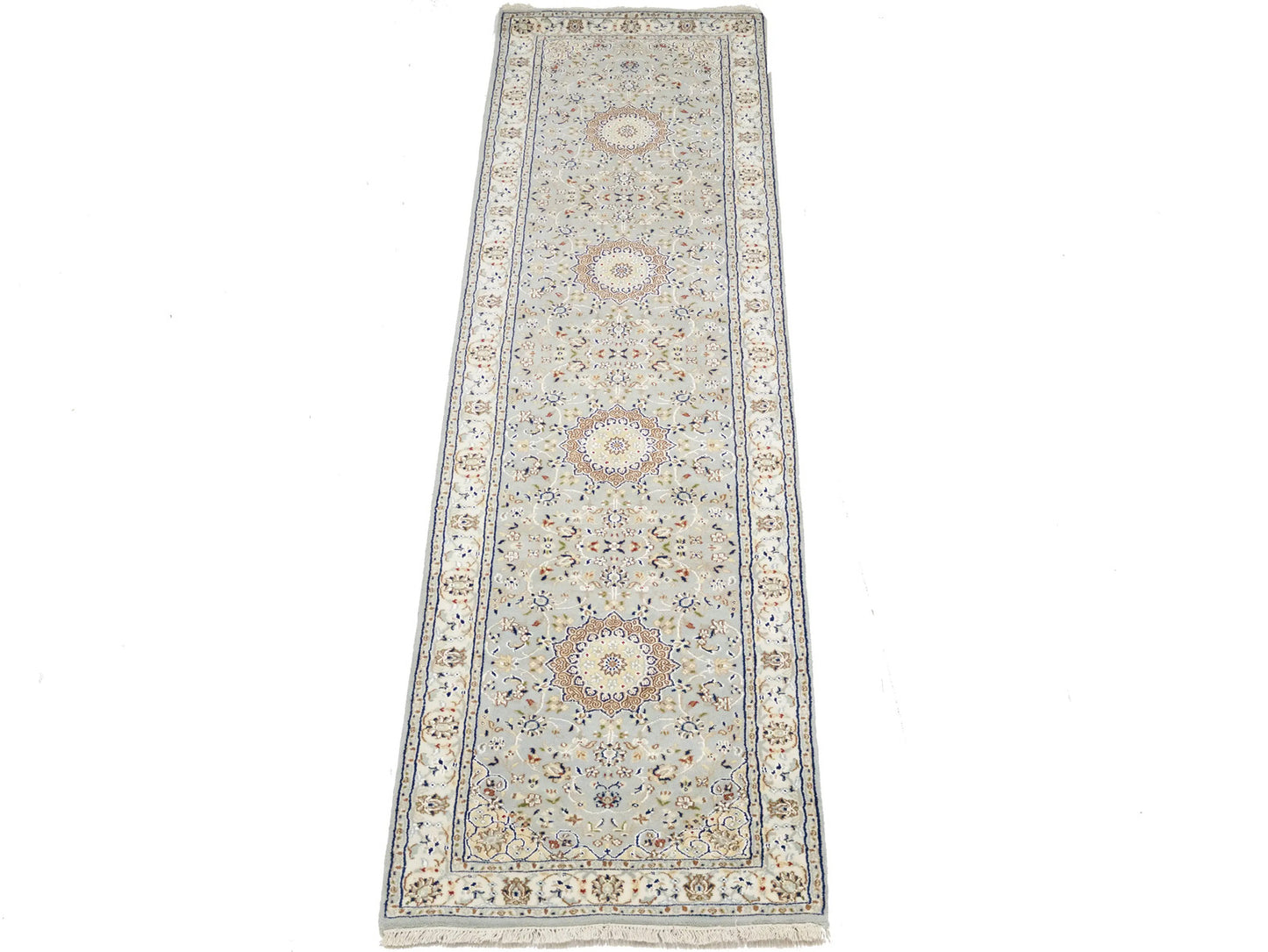 Hand-Knotted Light Blue Indo-Nain Runner Rug 3X10