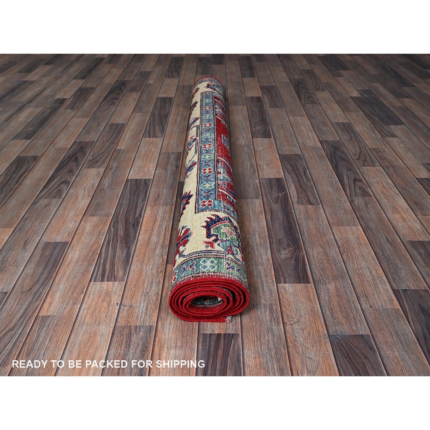 5'1"X6'9" Berry Red Hand Knotted Kazak With Tribal Motifs Soft Wool Rug