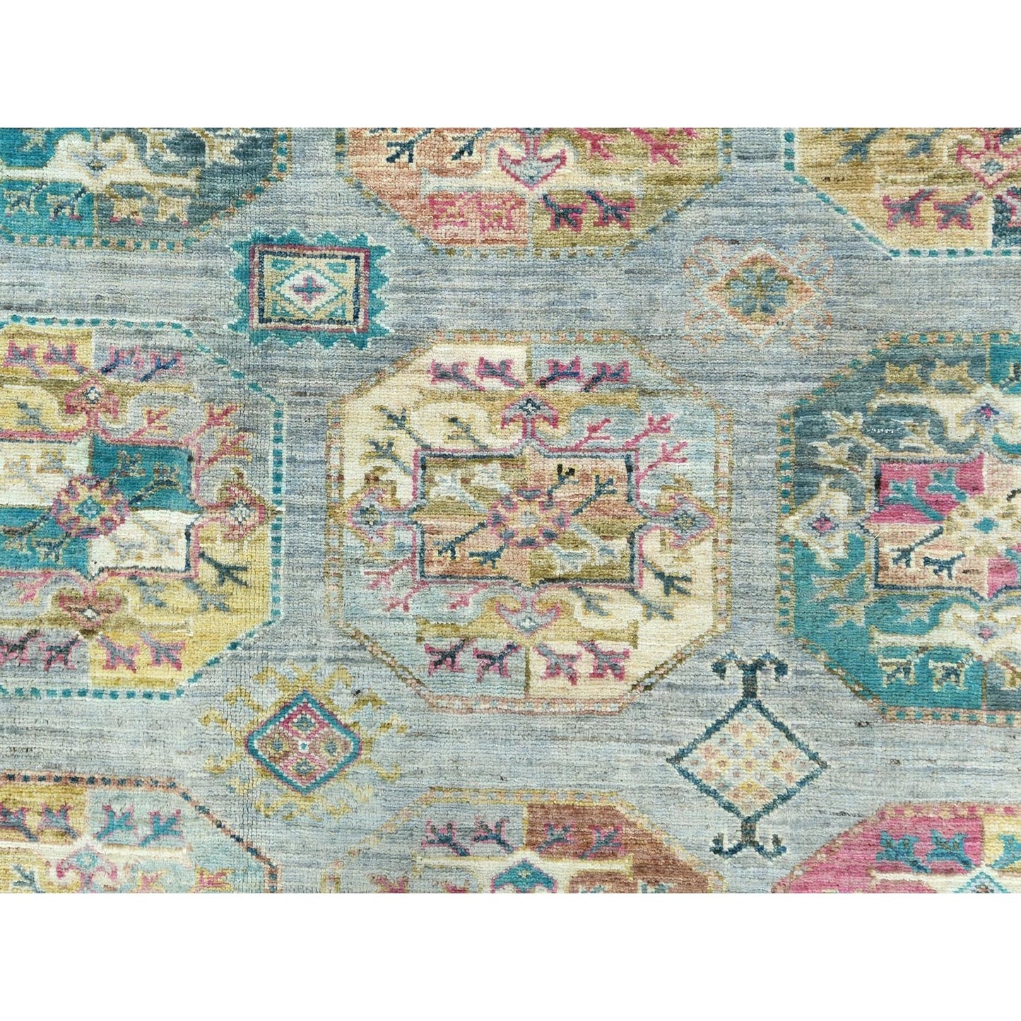 9'9"X14'1" Silver Blue Afghan Super Kazak Pure Wool Hand Knotted Rug