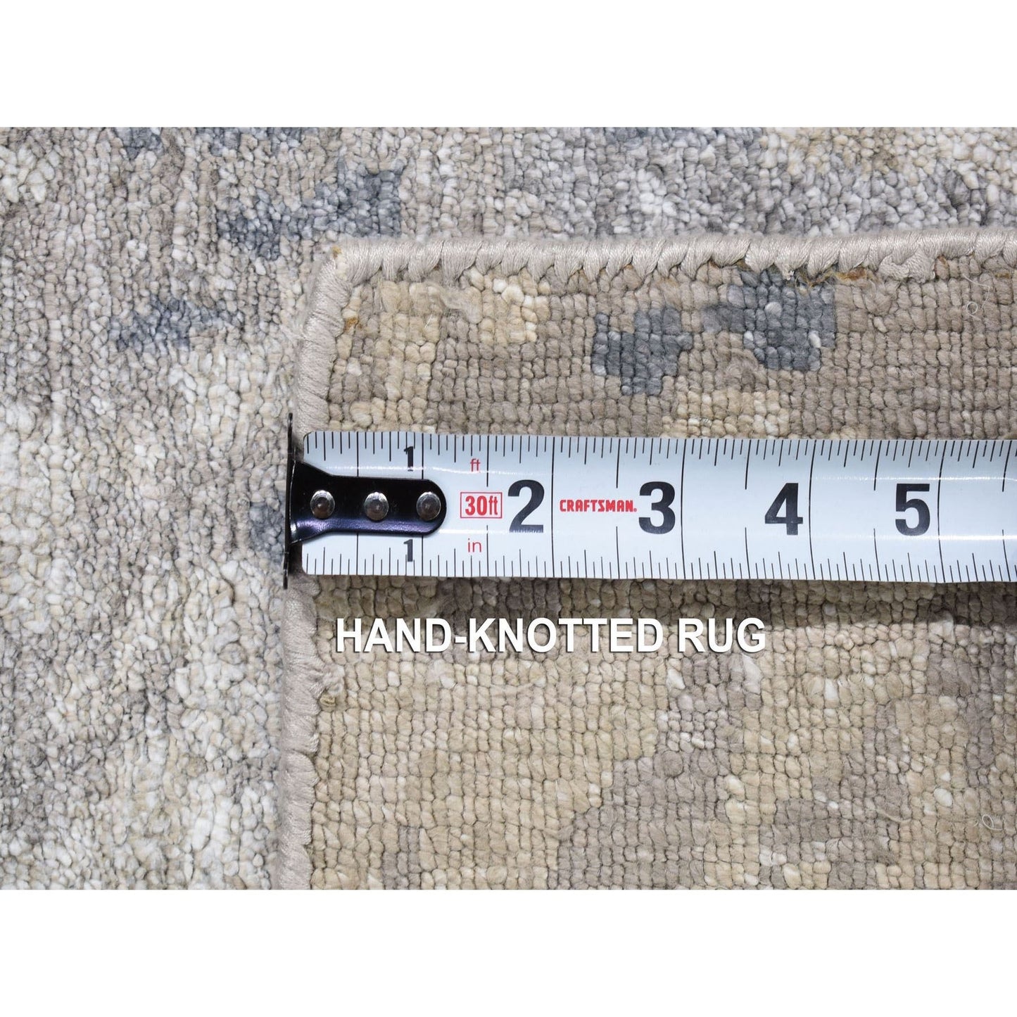 Rug 2'x2'10" Gray Wool with Silk Modern Abstract Design Hand Knotted Mat