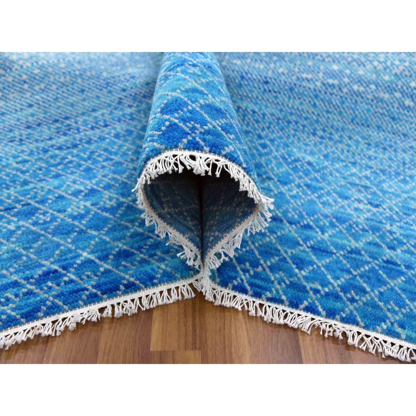 9'1"X12'2" Blue Hand Knotted Chiaroscuro Collection Wool Oriental Rug
