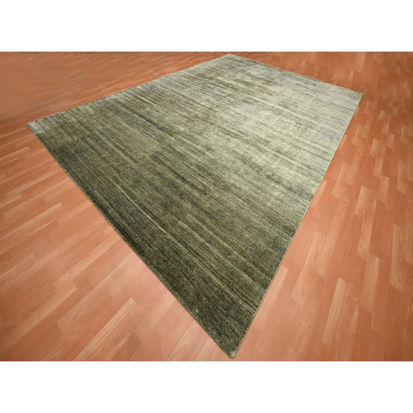 9'10"X14' Green Plain Design Hand Knotted Soft & Pure Silk Oriental Rug