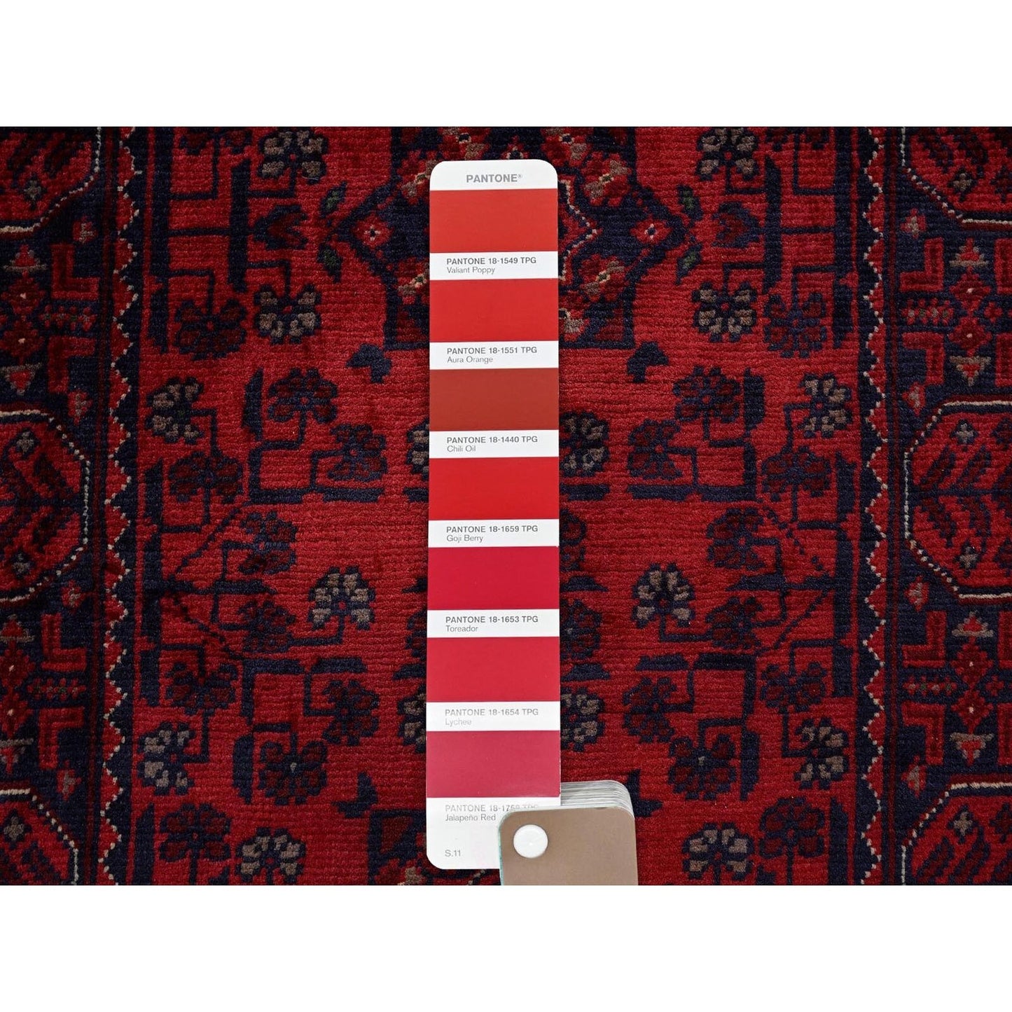 1'9"X4'9" Red Afghan Khamyab Geometric Design Hand Knotted Wool Runner Rug