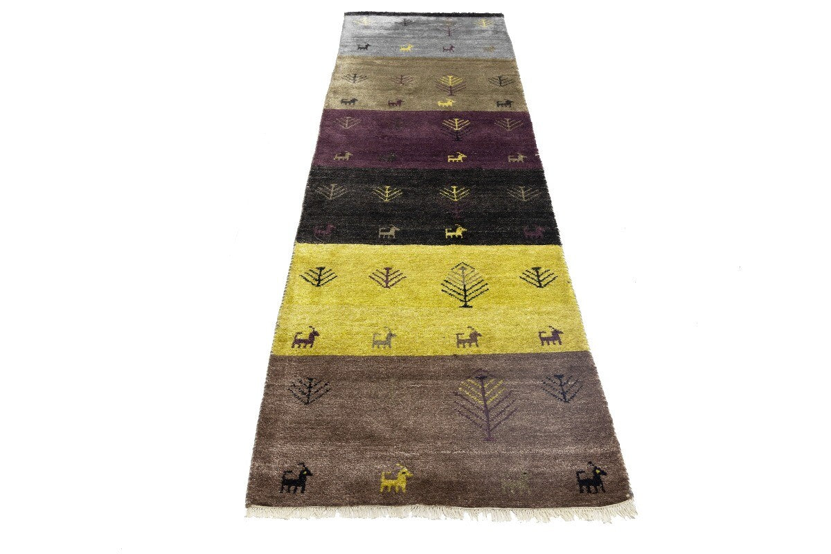 Handwoven Indo-Gabbeh Oriental Runner Rug
