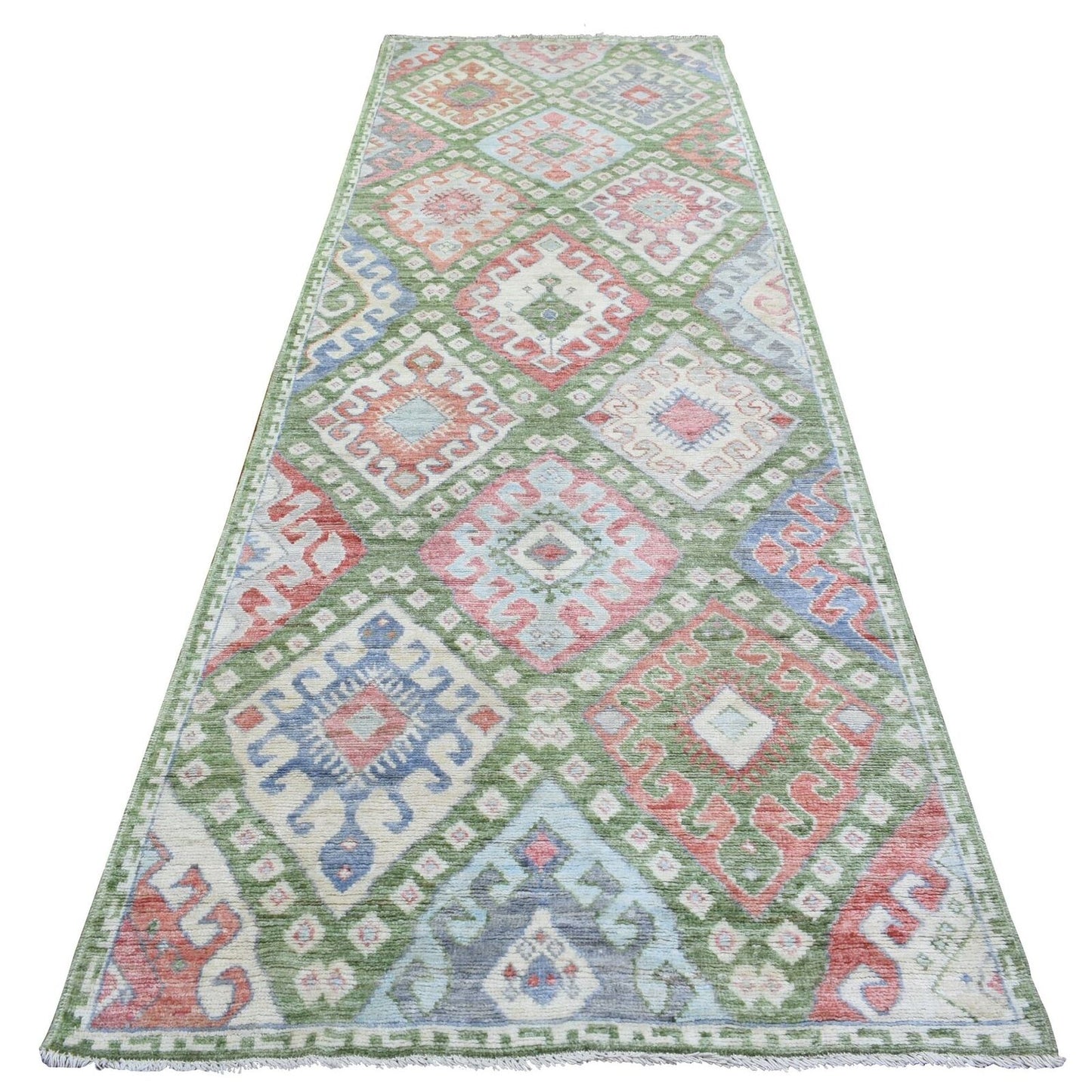 3'10"X12' Colorful Inspired Large Elements Hand Knotted Wool Runner Rug