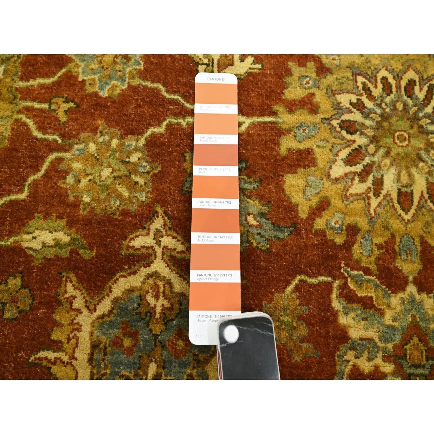 4'8"X6'4" Red Lamani Flower Motifs 100% Wool 300 Kpsi Hand Knotted Rug