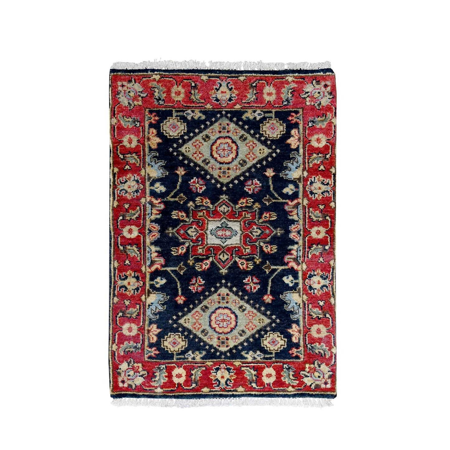 2'1"X3' Black Karjihooz Medallion Design Hand Knotted 100% Wool Mat Rug