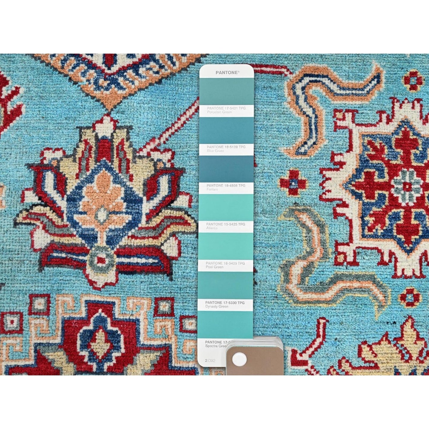9'X12'1" Fanfare Blue Kazak Geometric Hand Knotted 100% Wool Oriental Rug
