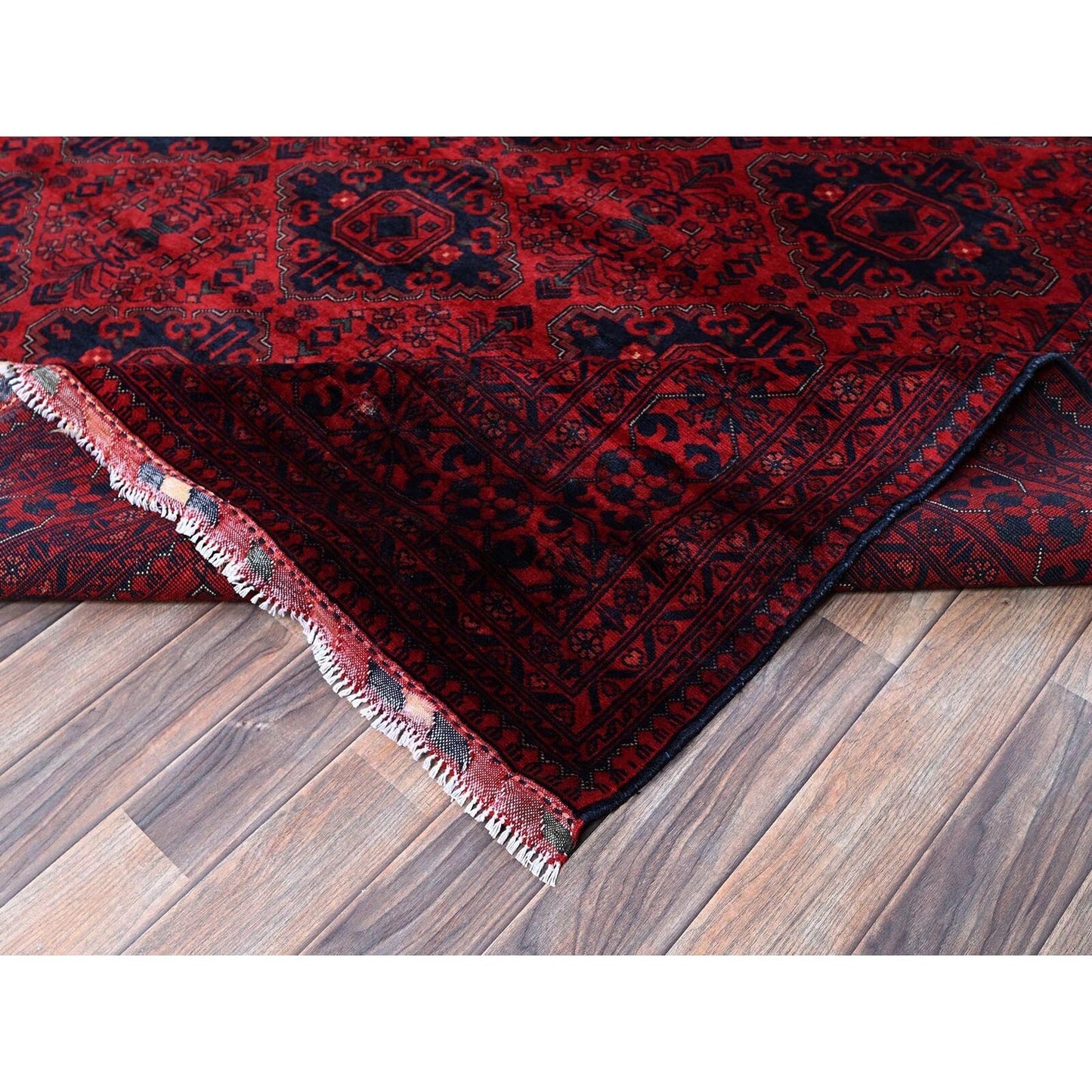 9'10"X13'2" Red Afghan Khamyab Geometric Design Soft Wool Hand Knotted Rug