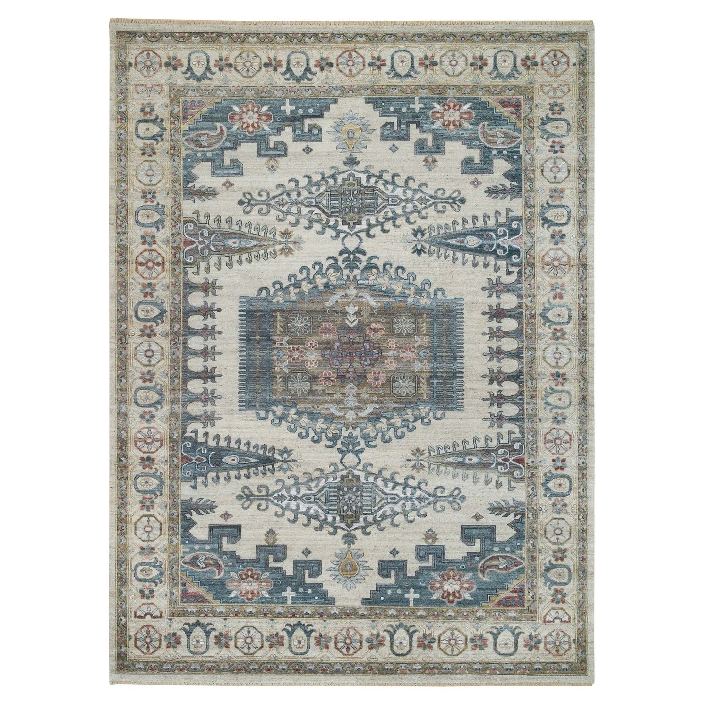 9'X12' Ivory Hand Knotted Wool Reimagined Viss Design Oriental Rug