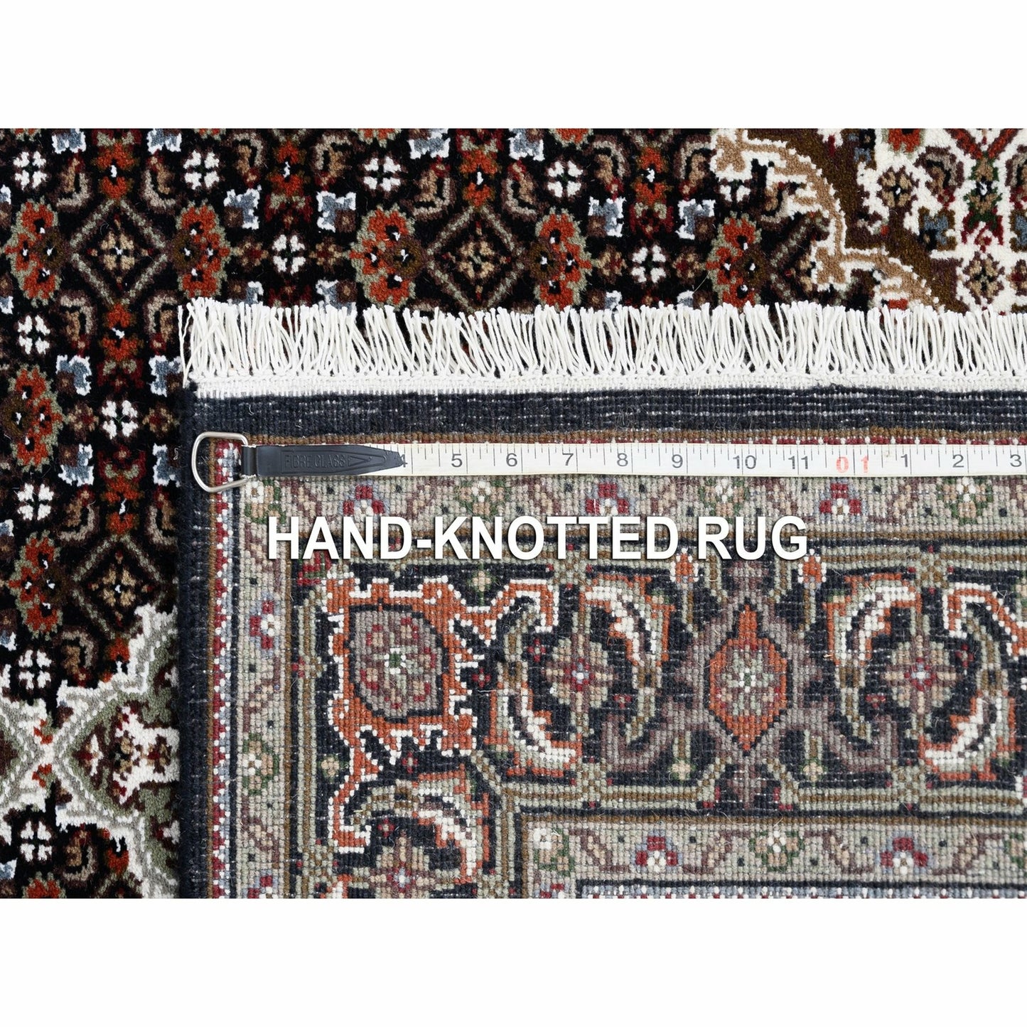 3'10"X10'4" Wool And Silk Black Tebraz Mahi Hand Knotted Wide Runner Rug