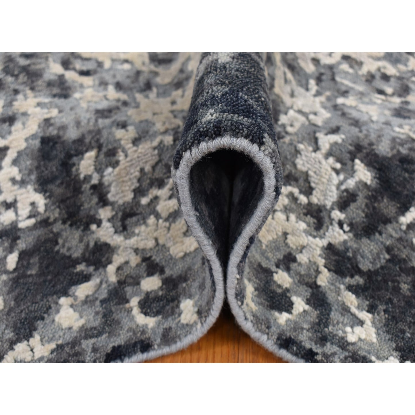 9'2''X12' Black Hand Knotted Wool And Silk Modern Tie Dye Design Rug
