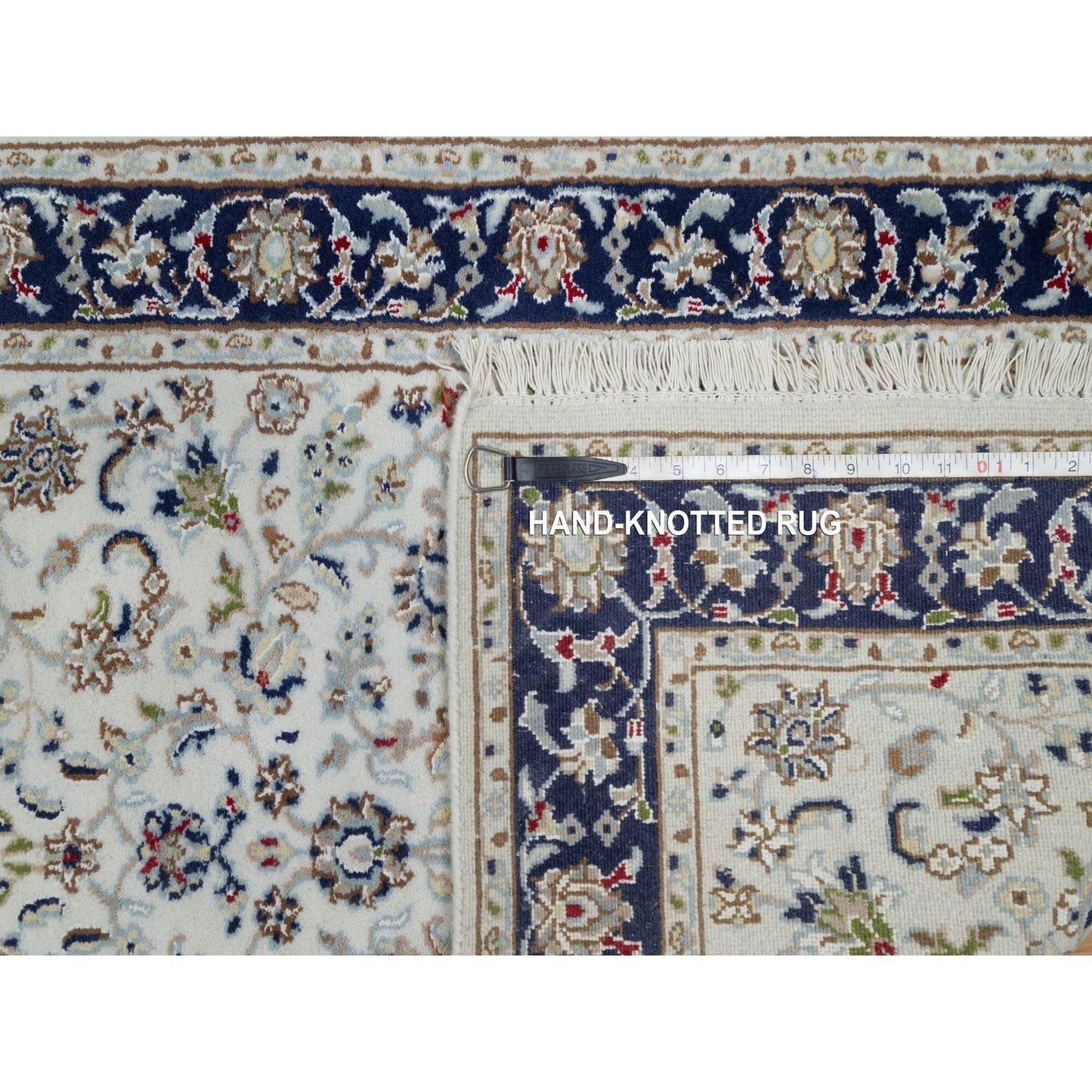 2'8"X14' White Nain Flower Design Wool And Silk Hand Knotted Runner Rug