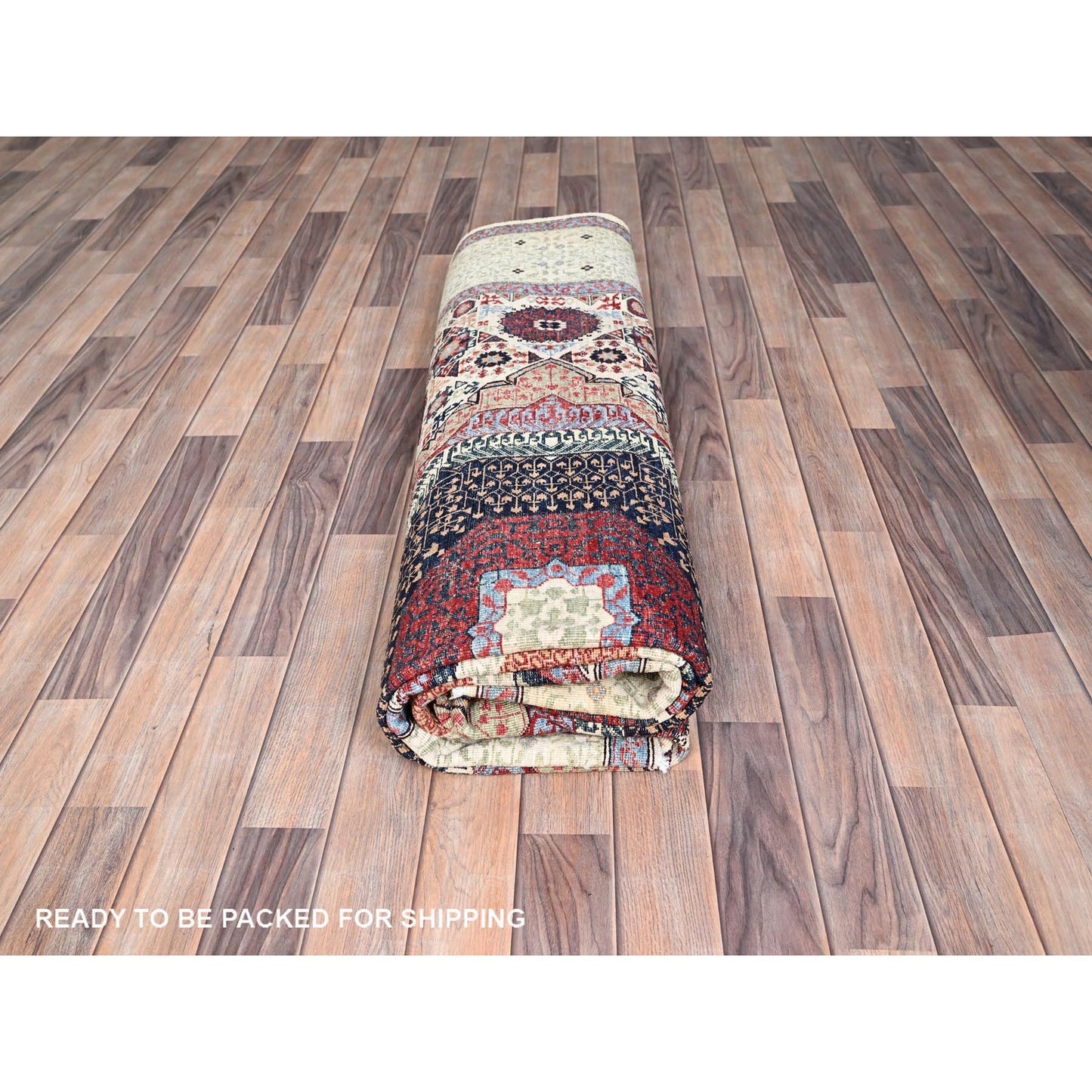 7'9"X10' Ivory Pure Wool Hand Knotted Mamluk Design 200 Kpsi Rug