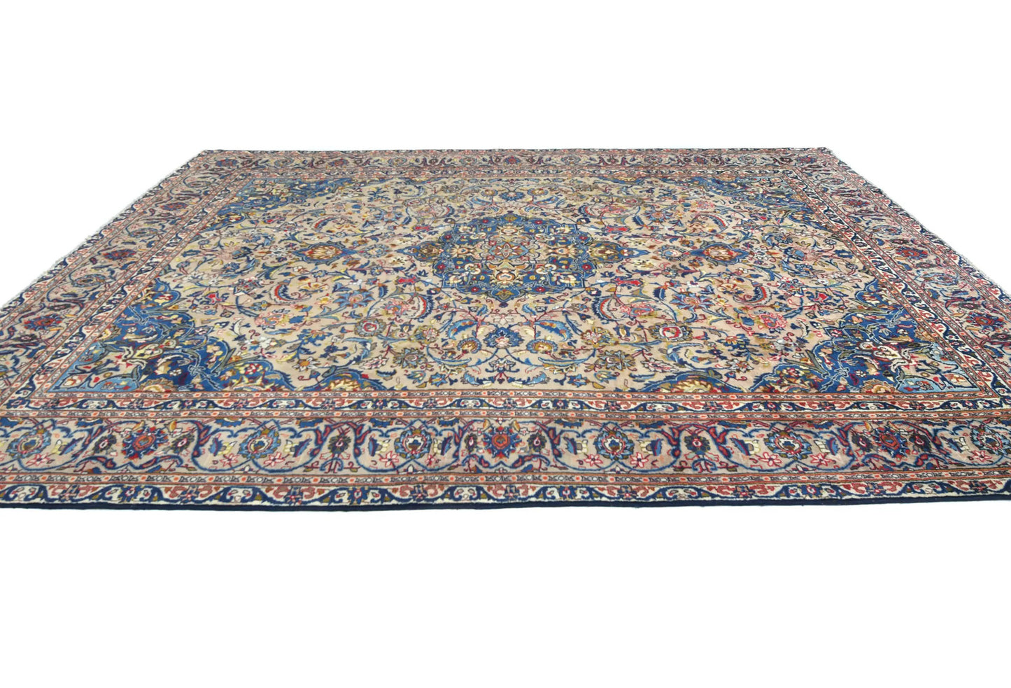 Vintage Handmade Beige Oriental Rug Floral Design