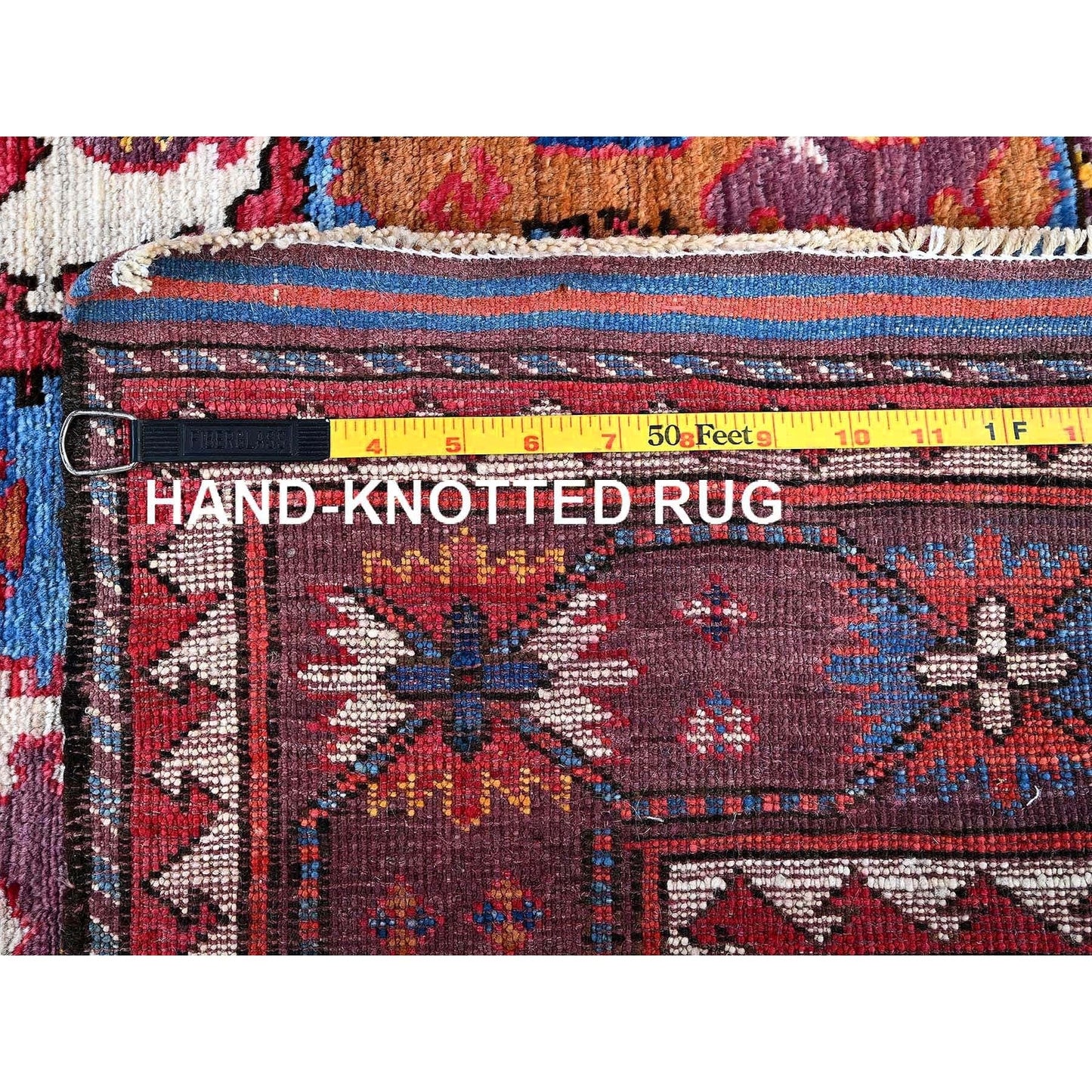 4'3"X5'8" Blue Afghan Caucasian Design Revival Hand Knotted Soft Wool Rug