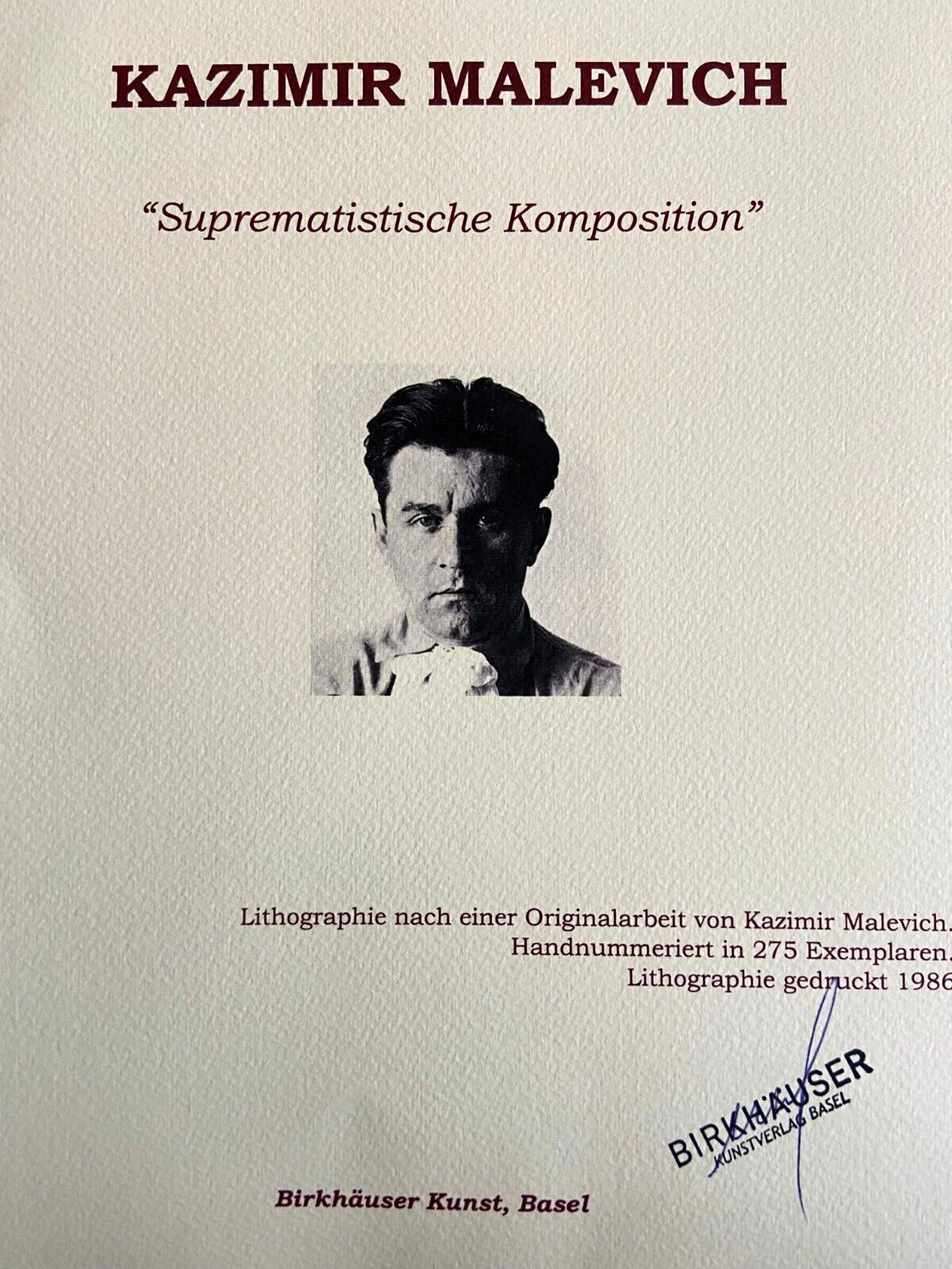 Kazimir Malevich Lithograph Coa Signed Op