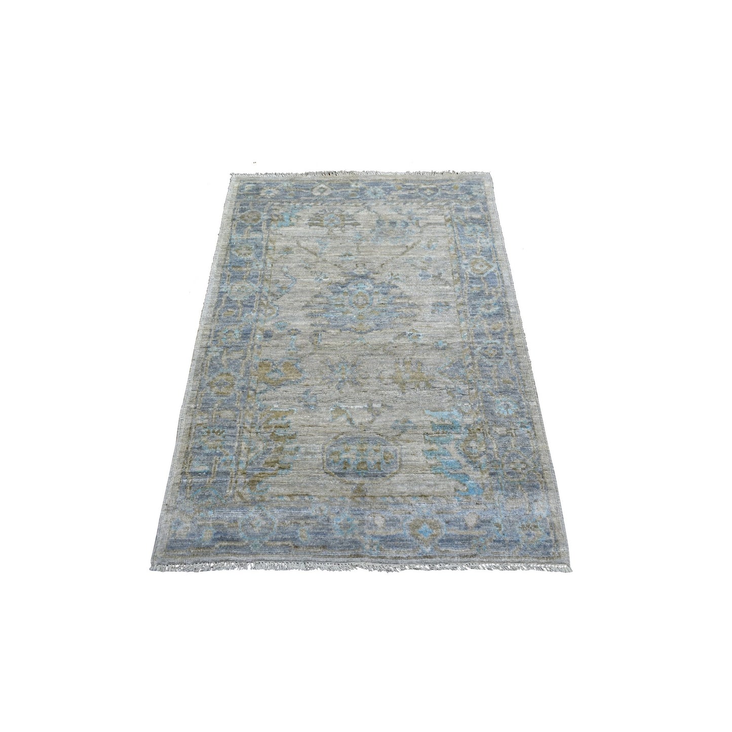 3'3"X4'10" Taupe Hand Knotted Afghan Angora Oushak Hand Knotted Wool Rug